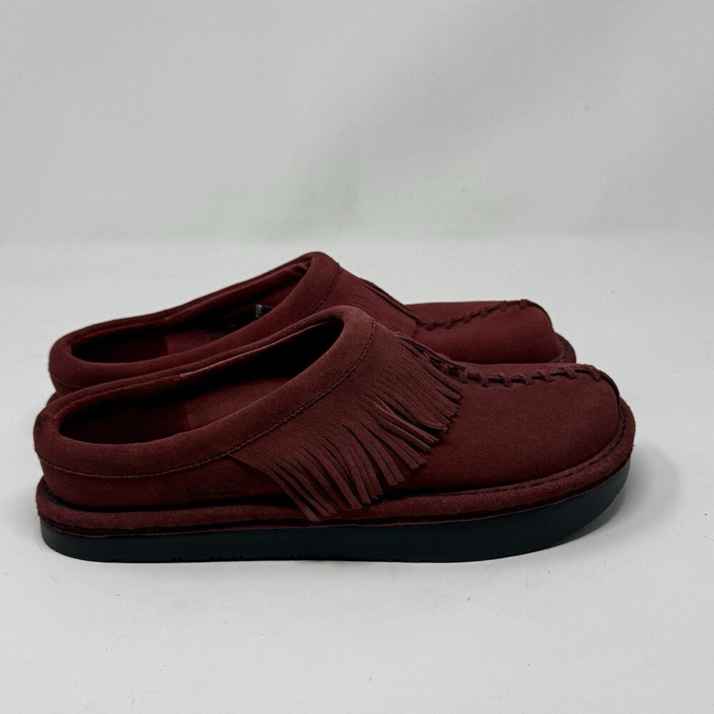 Earth Kalso Emerald Mules Clogs Shoes Womens 9 Wine Burgundy Suede Fringes Boho